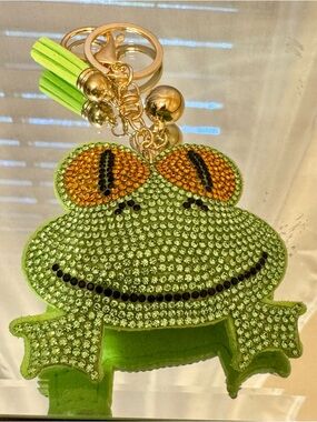 Rhinestone Frog Keychain Card Holder - Lime Green Charm